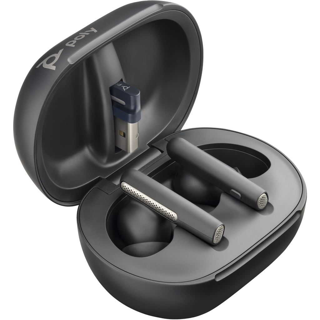POLY Voyager Free 60+ UC M Carbon Black Earbuds +BT700 USB-C Adapter +Touchscreen Charge Case - Image 10