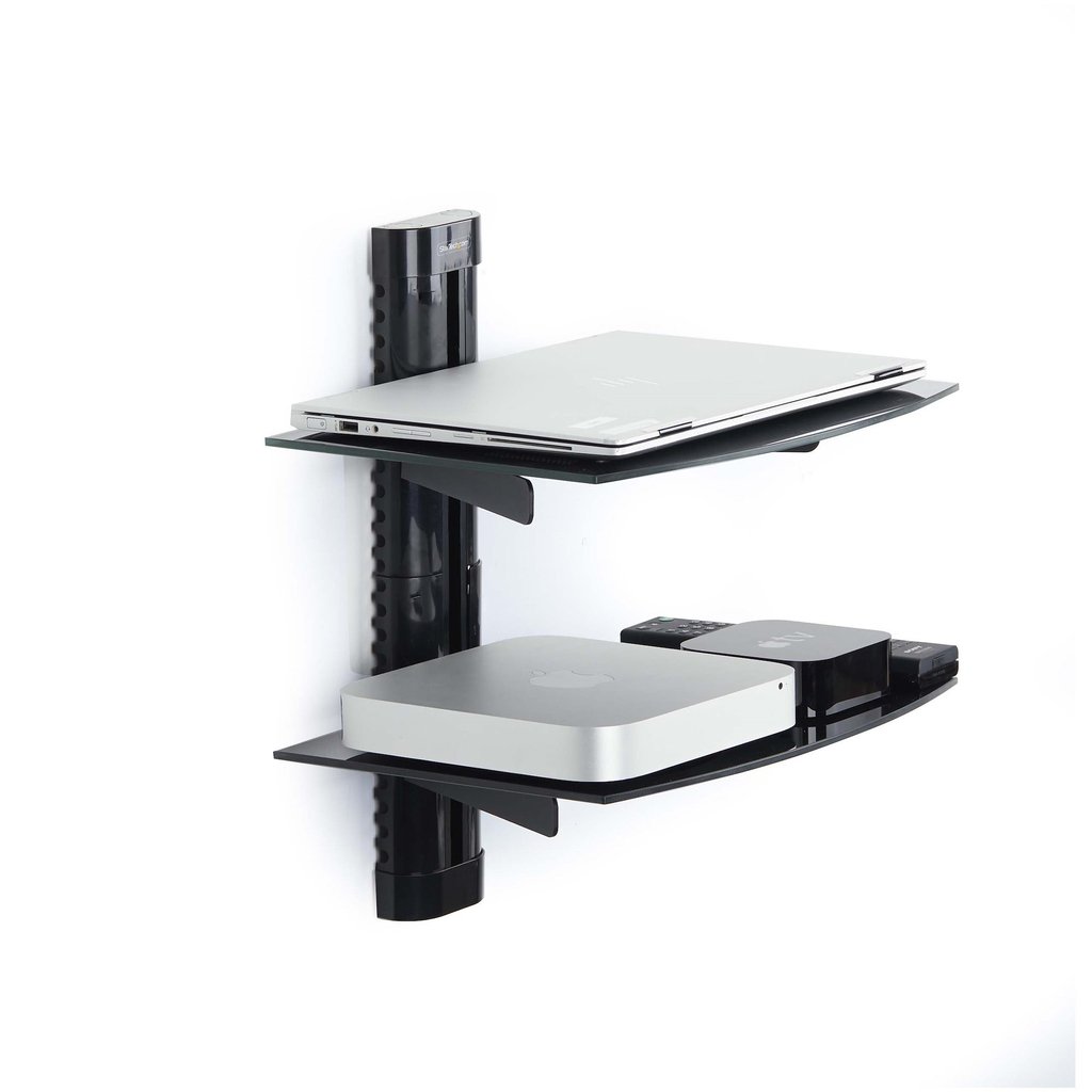 StarTech.com Dual Floating Wall-Mounted AV Shelves, Adjustable Height Shelf For Under TV, Organize A/V Equipment On Black Tempe - Image 6