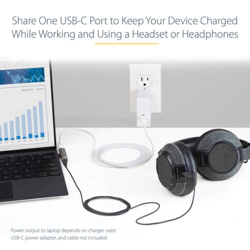 StarTech.com USB C Audio & Charge Adapter - USB-C Audio Adapter w/ USB-C Audio Headphone/Headset Port and 60W USB Type-C Power - Image 14
