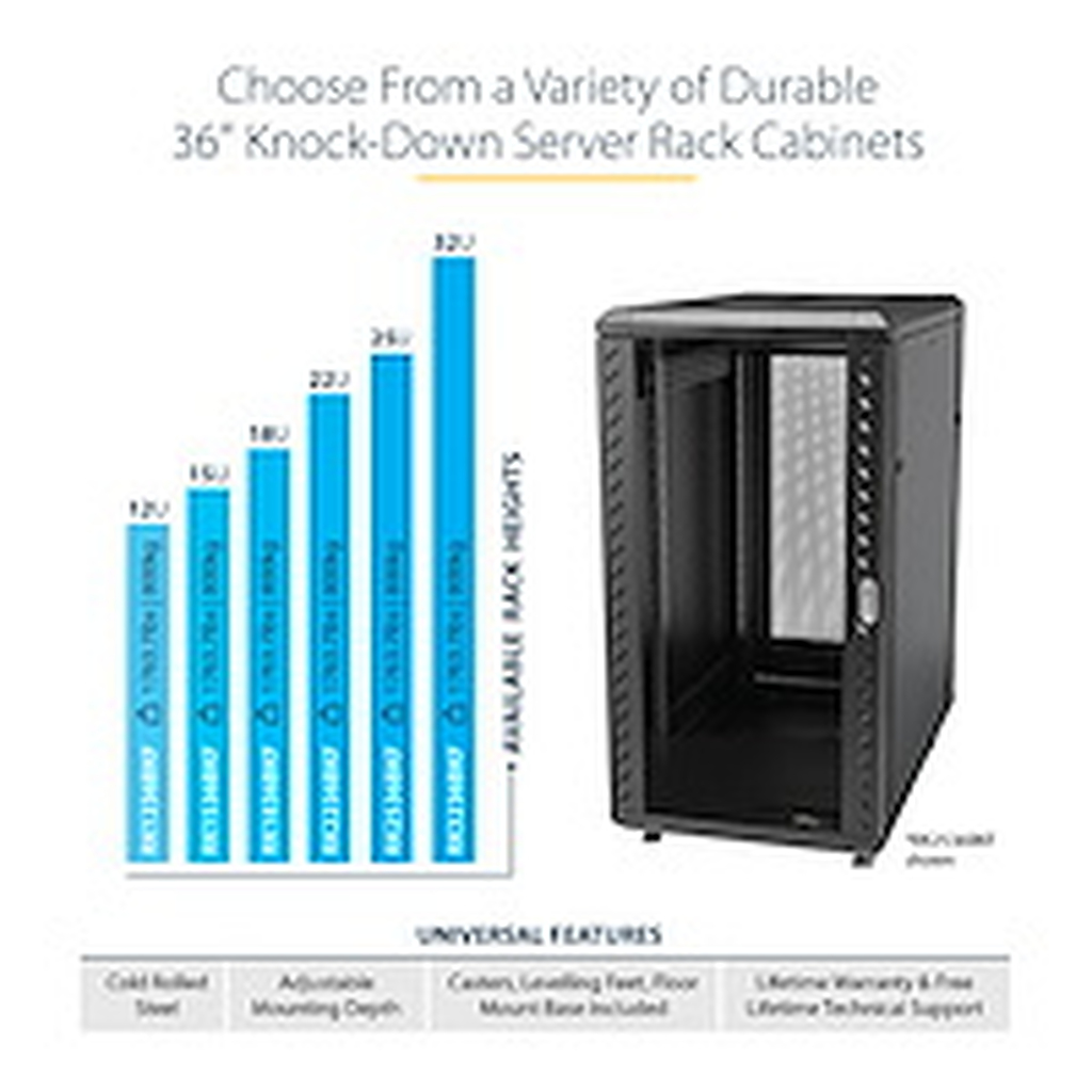 StarTech.com 4-Post 18U Server Rack Cabinet, Lockable 19" Data Rack Cabinet for Computer / AV / IT Equipment, Office / Home Net - Image 4