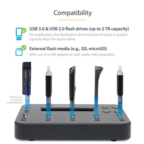 StarTech.com Standalone 1 to 5 USB Thumb Drive Duplicator and Eraser, Multiple USB Flash Drive Copier, System and File and Whol - Image 2