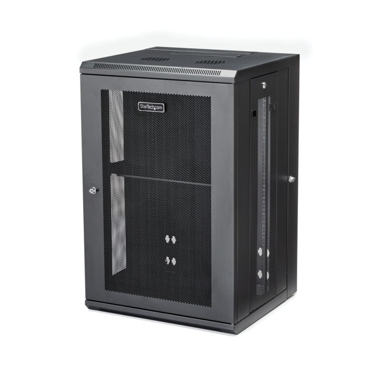 StarTech.com 4-Post 18U Wall Mount Network Cabinet with 1U Shelf, 19" Hinged Wall-Mounted Server Rack for Data / AV / Electroni