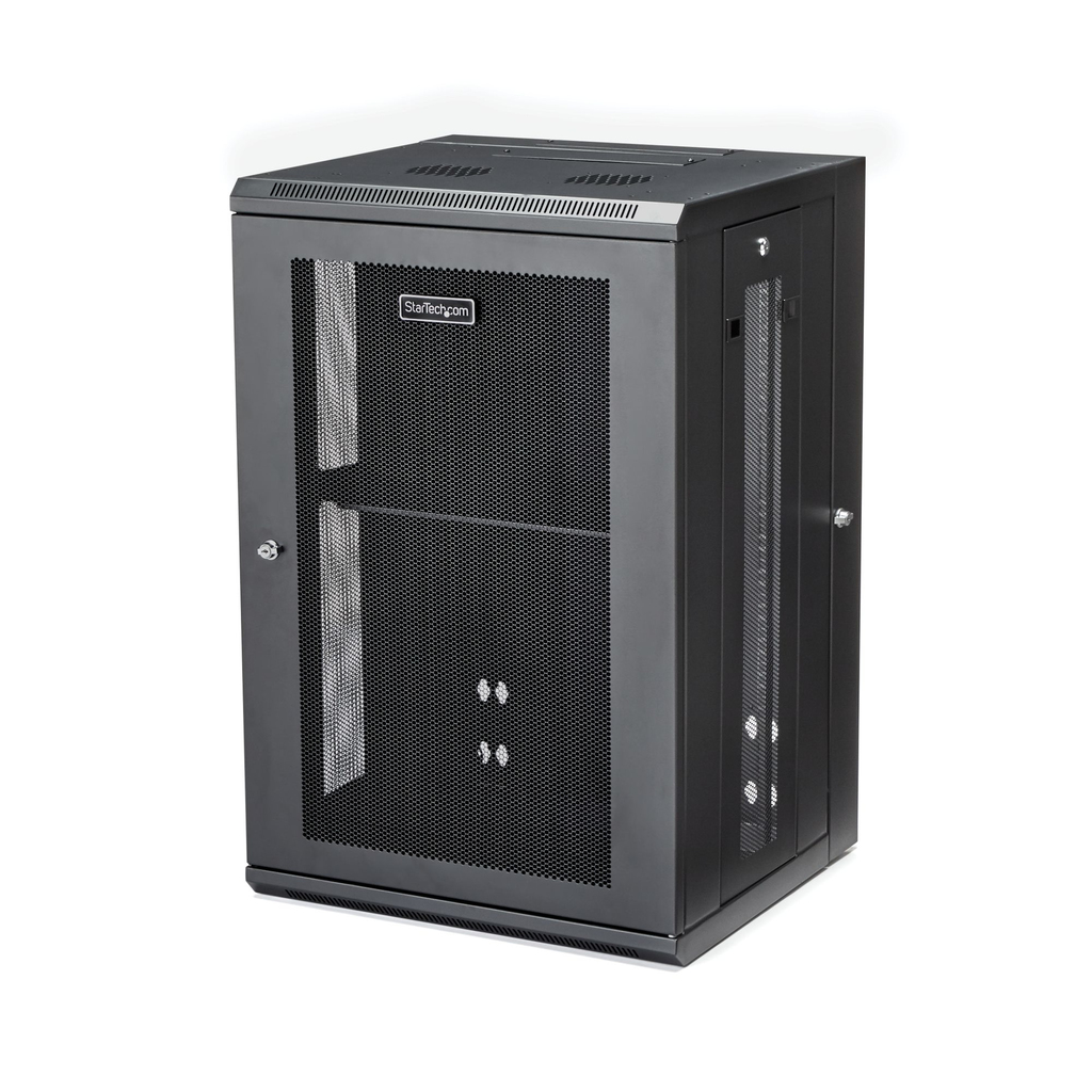 StarTech.com 4-Post 18U Wall Mount Network Cabinet with 1U Shelf, 19" Hinged Wall-Mounted Server Rack for Data / AV / Electroni