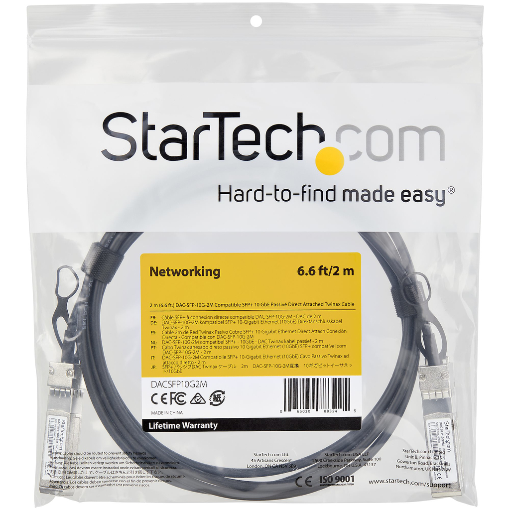 StarTech.com Dell EMC DAC-SFP-10G-2M Compatible 2m 10G SFP+ to SFP+ Direct Attach Cable Twinax - 10GbE SFP+ Copper DAC 10 Gbps - Image 4