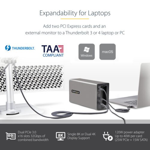 StarTech.com Thunderbolt 3 PCIe Expansion Chassis, External Enclosure W/Dual PCI Express Slots, PCIe Box for Laptops/Desktops/A - Image 5
