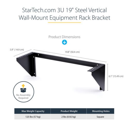 StarTech.com 3U 19” Wall Mount Vertical Rack Bracket, Wall Mount Patch Panel Bracket for Data/AV/IT/Computer Equipment, 3U Ra - Image 9