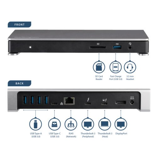 StarTech.com Thunderbolt 3 Dock - Dual Monitor 4K 60Hz TB3 Laptop Docking Station with DisplayPort - 85W Power Delivery Chargin - Image 10