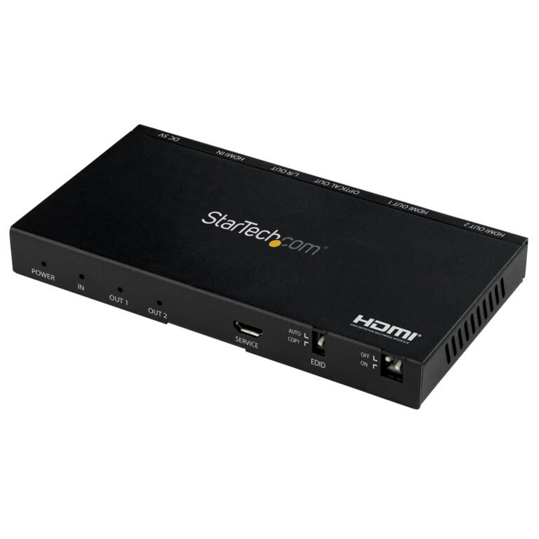 StarTech.com 2-Port HDMI Splitter (1x2) - 4K 60Hz UHD HDMI 2.0 Audio Video Splitter w/ Scaler & Audio Extractor (3.5mm/SPDIF) -