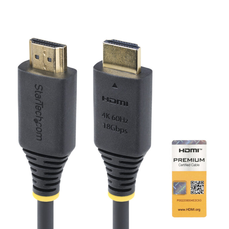 StarTech.com 1.5m (4.9ft) Premium Certified High Speed HDMI Cable, 4K 60Hz/1440p 144Hz, HDR10/HDCP 2.2/ARC, 18Gbps, UHD HDMI 2.