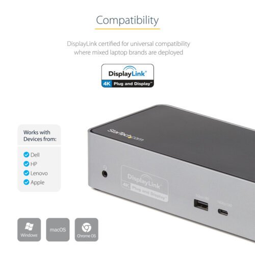 StarTech.com USB C Dock - 4K 60Hz Quad Monitor DisplayPort & HDMI - Universal USB-C Docking Station with 100W Power Delivery - - Image 3