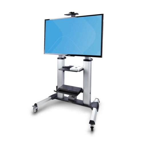StarTech.com Rolling TV Cart/Stand On Wheels For 60-100inch Flat Screens Up To 220lb (100kg), Height Adjustment via Hand Crank, - Image 3