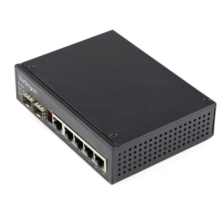 StarTech.com Industrial 6 Port Gigabit Ethernet Switch 4 PoE RJ45 +2 SFP Slots 30W PoE+ 48VDC 10/100/1000 Power Over Ethernet L