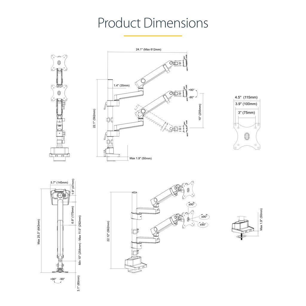 StarTech.com Desk Mount Dual Monitor Arm, Full Motion Monitor Mount for 2x VESA Displays up to 32" (17.6lb/8kg), Height Adjusta - Image 9
