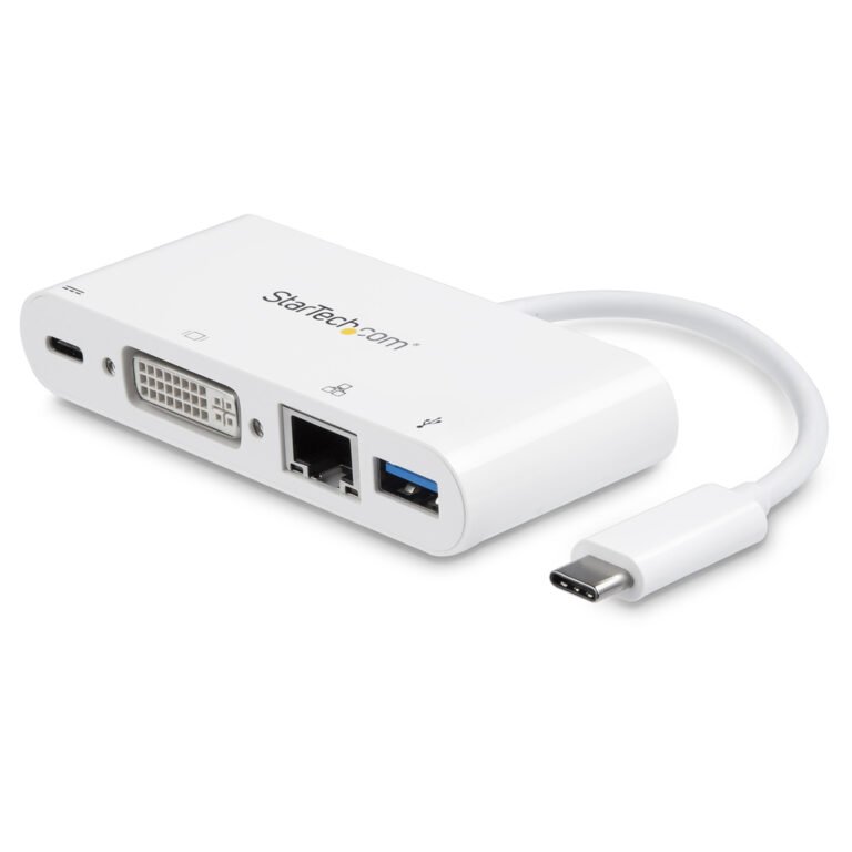 StarTech.com USB C Multiport Adapter - USB-C to DVI-D (Digital) Video Adapter with 60W Power Delivery Passthrough Charging, GbE