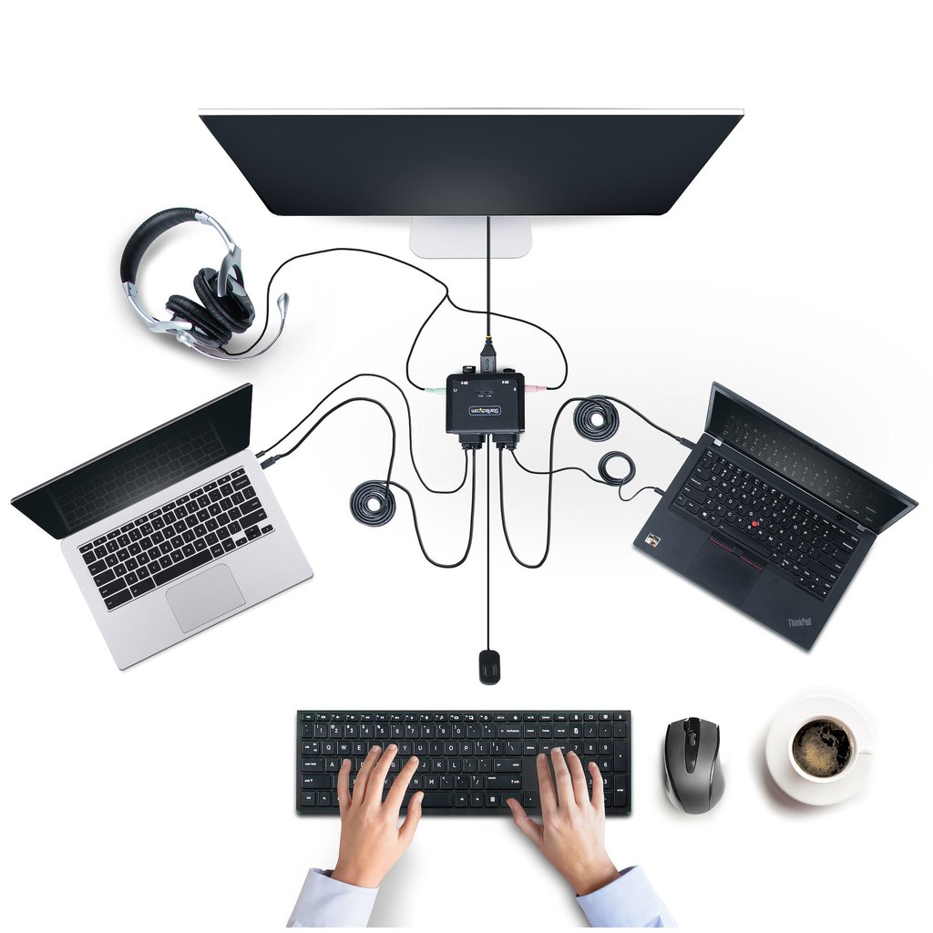 StarTech.com 2-Port USB-C Cable KVM Switch, 4K 60Hz DisplayPort Output, Compact KVM with 4ft/1.2m USB Type-C/Audio Integrated C - Image 2