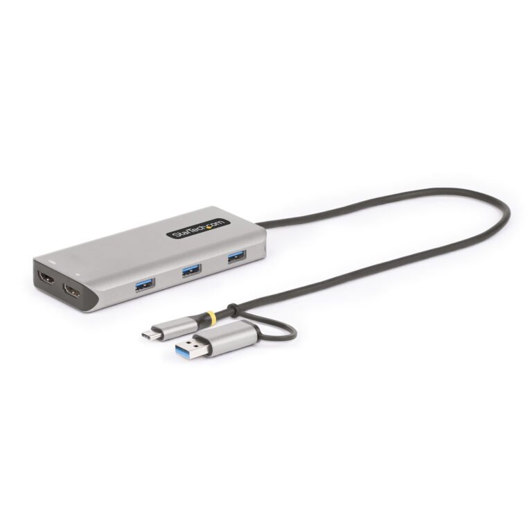 StarTech.com USB-C Multiport Adapter w/Attached USB-C to USB-A Dongle, Dual HDMI (4K30Hz/1080p60Hz), 3x USB-A 5Gbps, Mini Trave