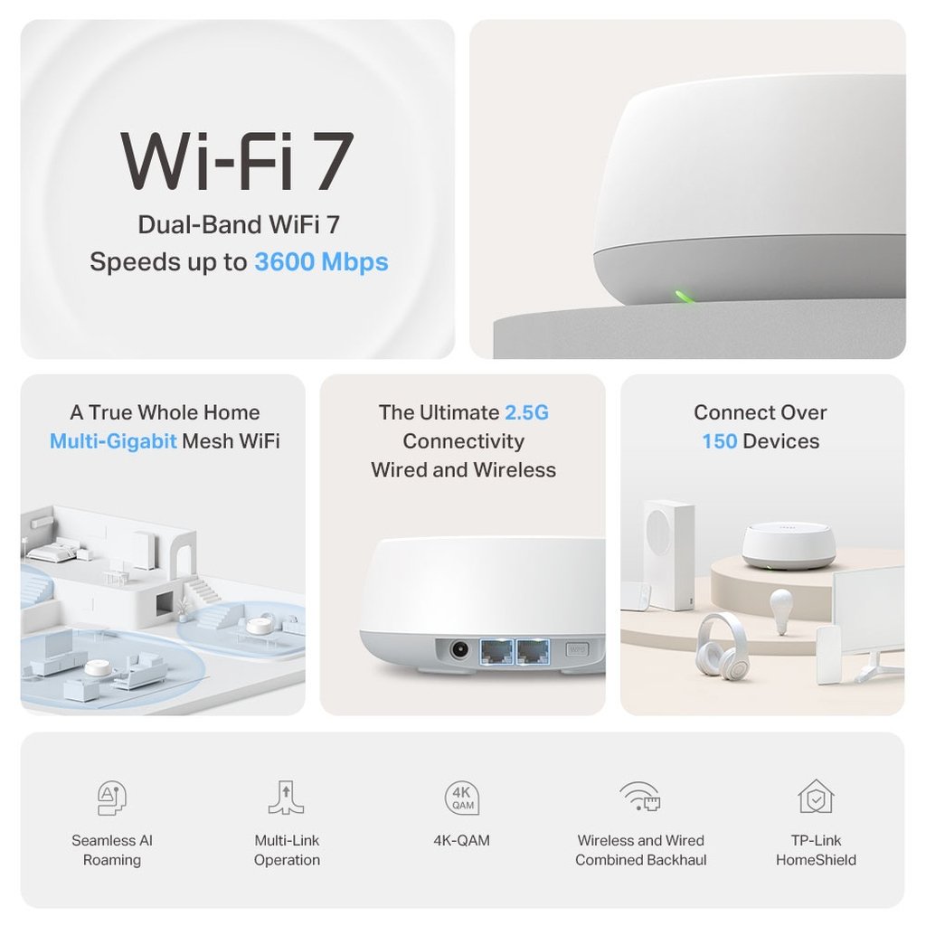 TP-Link DECO BE25(1-PACK) mesh wi-fi system Dual-band (2.4 GHz / 5 GHz) Wi-Fi 7 (802.11be) White 2 Internal - Image 3