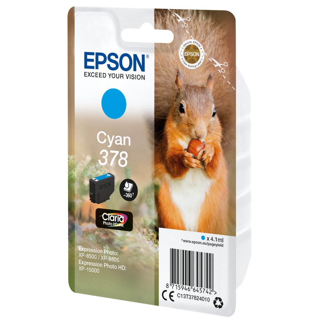 Epson Squirrel Singlepack Cyan 378 Claria Photo HD Ink - Image 2