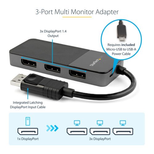 StarTech.com 3 Port Multi Monitor Adapter - DisplayPort 1.4 to 3x 4K DisplayPort Video Splitter - Dual or Triple 4K - Laptop/De - Image 15