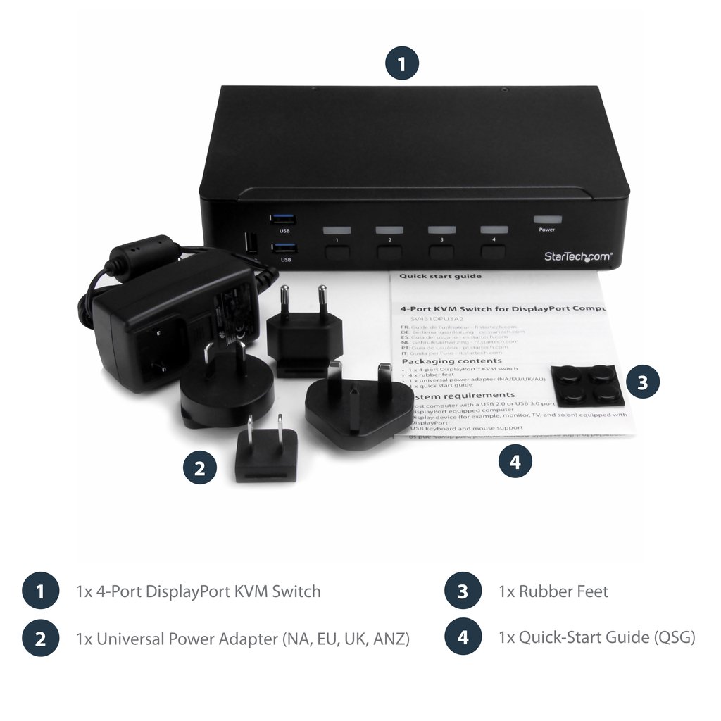 StarTech.com 4 Port DisplayPort KVM Switch - 4K 60Hz - Single Display - Dual Port UHD DP 1.2 USB KVM Switch with Integrated USB - Image 3