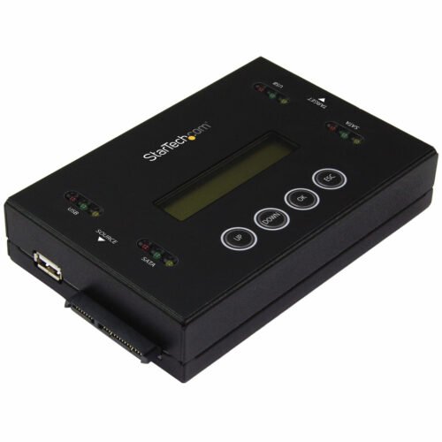 StarTech.com 1:1 Standalone Hard Drive Duplicator & Eraser, USB Thumb Drive and SATA HDD/SSD Disk Cloner & Eraser, LCD display,