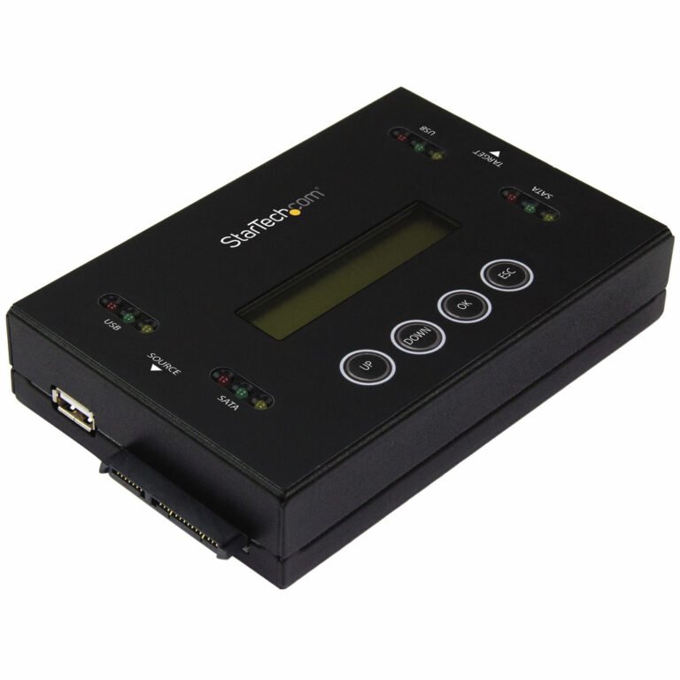 StarTech.com 1:1 Standalone Hard Drive Duplicator & Eraser, USB Thumb Drive and SATA HDD/SSD Disk Cloner & Eraser, LCD display,