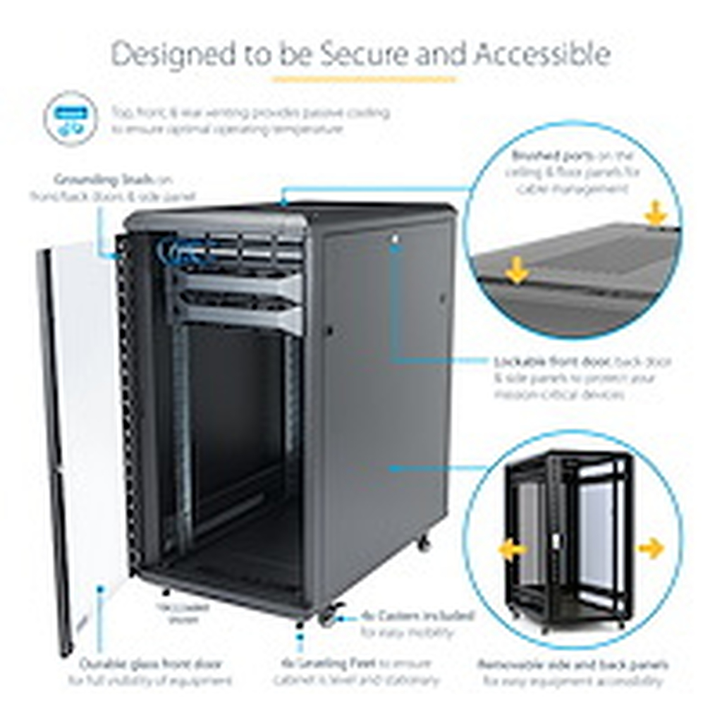 StarTech.com 4-Post 18U Server Rack Cabinet, Lockable 19" Data Rack Cabinet for Computer / AV / IT Equipment, Office / Home Net - Image 3