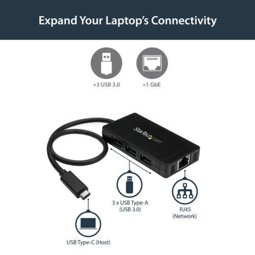 StarTech.com 3-Port USB 3.0 Hub plus Gigabit Ethernet - USB-C - Includes Power Adapter~3-Port USB-C Hub with Gigabit Ethernet - - Image 11