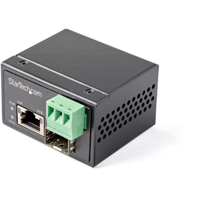 StarTech.com PoE+ Industrial Fiber to Ethernet Media Converter 30W - SFP to RJ45 - Singlemode/Multimode Fiber to Copper Gigabit