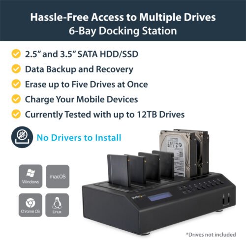 StarTech.com USB 3.0 / eSATA 6-Bay Hard Drive Duplicator Dock - 1:5 HDD / SSD Cloner and Eraser - Image 3