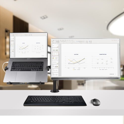 StarTech.com Monitor Arm with VESA Laptop Tray, For a Laptop (4.5kg/9.9lb) and a Single Display up to 32" (8kg/17.6lb), Black, - Image 19