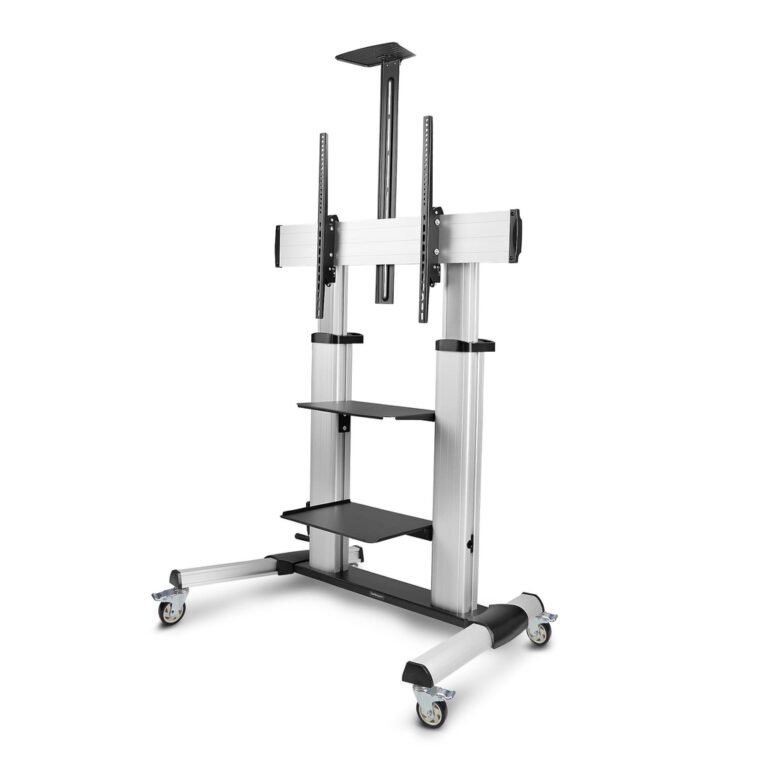 StarTech.com Rolling TV Cart/Stand On Wheels For 60-100inch Flat Screens Up To 220lb (100kg), Height Adjustment via Hand Crank,