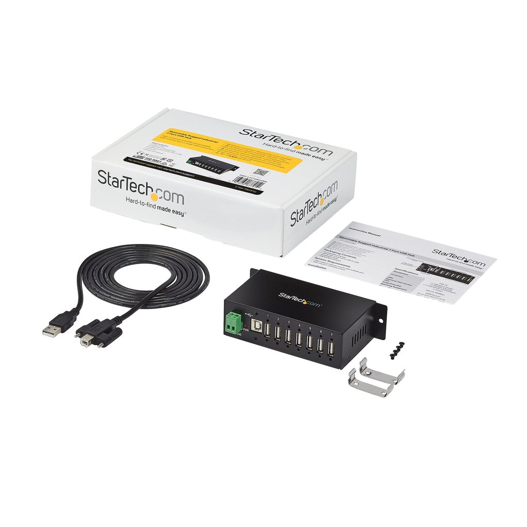 StarTech.com 7-Port USB 2.0 Hub - Metal Industrial USB-A Hub with ESD Protection & 350W Surge Protection - Din Rail, Wall or De - Image 6