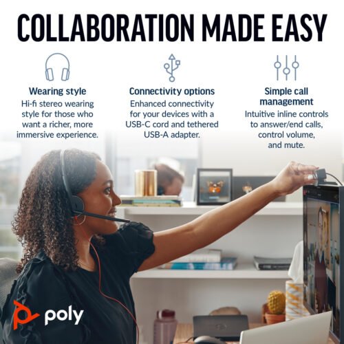 POLY Blackwire 3220 Stereo USB-C Black Headset +USB-C/A Adapter (Bulk) - Image 3