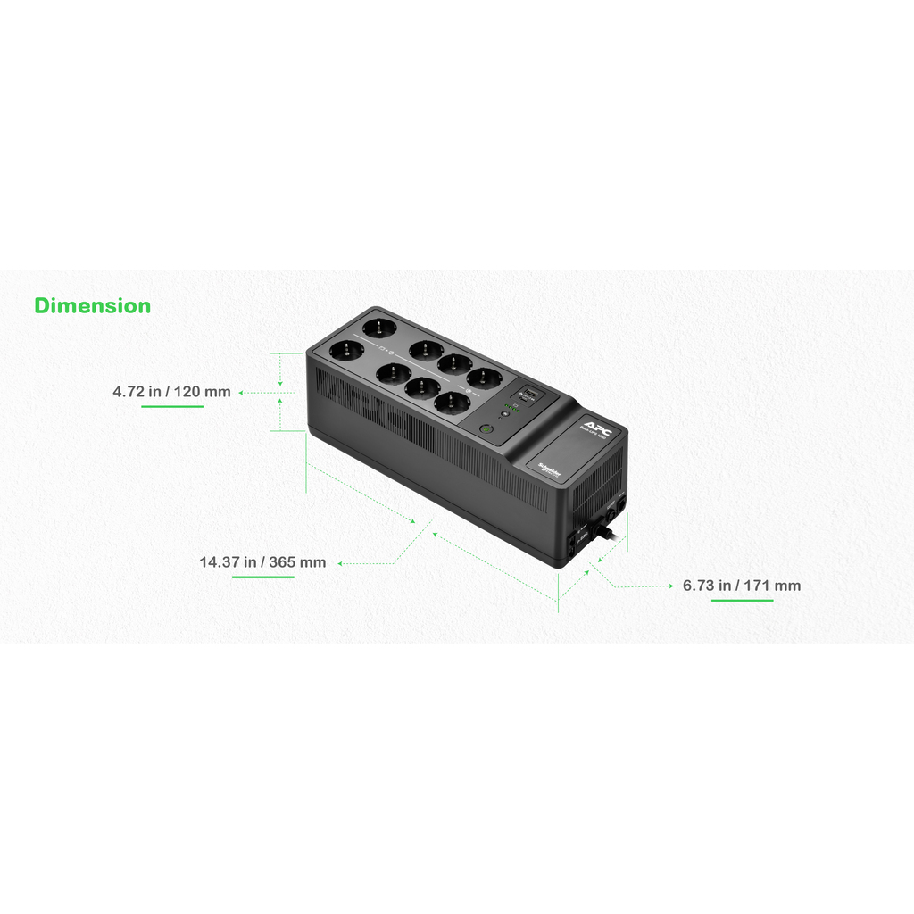 APC Back-UPS, 1050VA/600W Floor/Wall Mount, 230V, 8x Schuko CEE 7/3 outlets, USB Type A+C Port, User Replaceable Battery - Image 14
