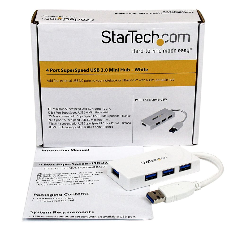 StarTech.com Portable 4 Port SuperSpeed Mini USB 3.0 Hub - White~Portable 4 Port SuperSpeed Mini USB 3.0 Hub - 5Gbps - White - Image 6