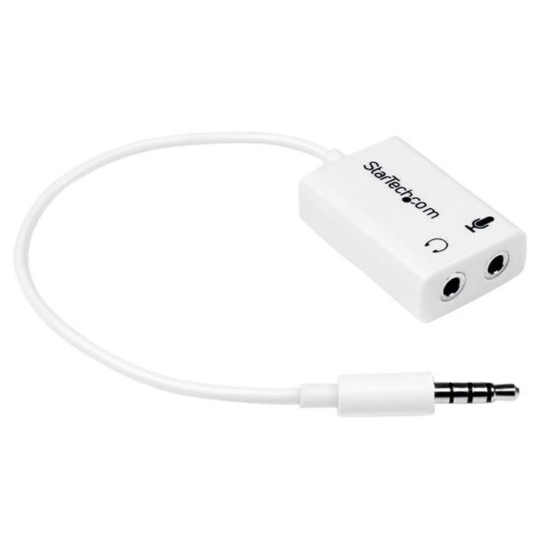 StarTech.com White headset adapter for headsets with separate headphone / microphone plugs - 3.5mm 4 position to 2x 3 position