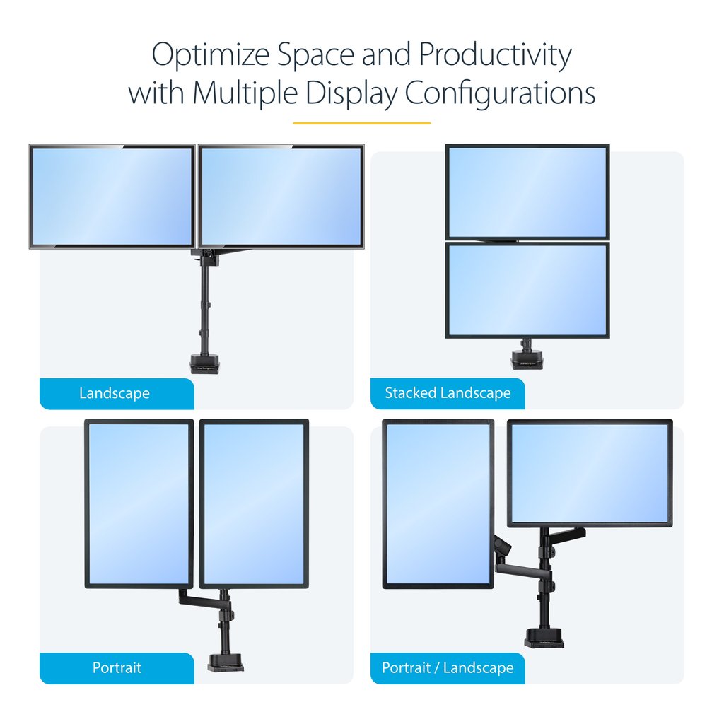 StarTech.com Desk Mount Dual Monitor Arm, Full Motion Monitor Mount for 2x VESA Displays up to 32" (17.6lb/8kg), Height Adjusta - Image 4