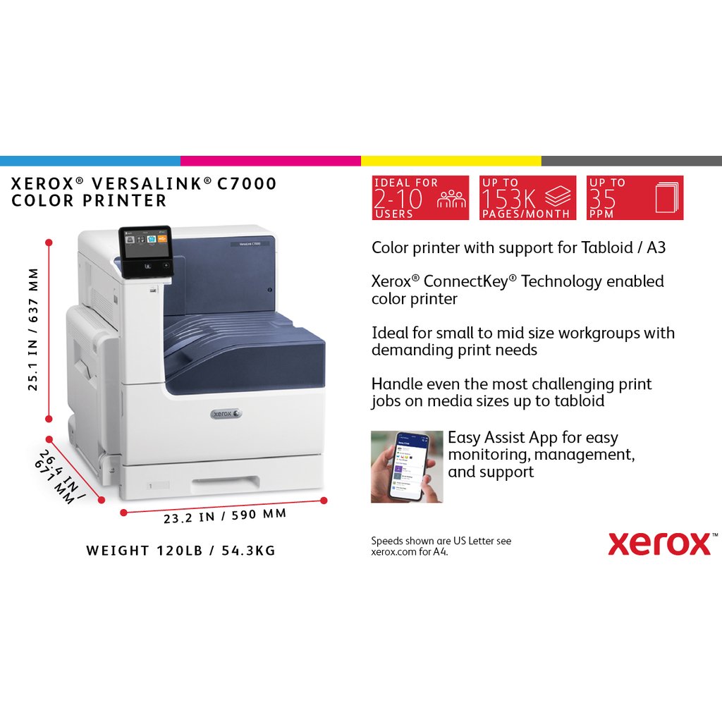 Xerox VersaLink C7000 A3 35/35 ppm Printer Adobe PS3 PCL5e/6 2 Trays Total 620 sheets - Image 40