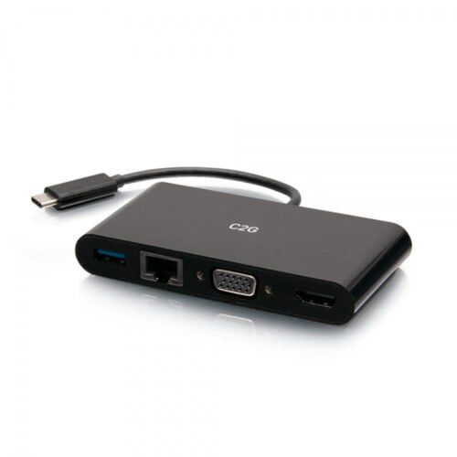 C2G USB-C® to HDMI®, VGA, USB-A, and RJ45 Multiport Adapter - 4K 30Hz - Black