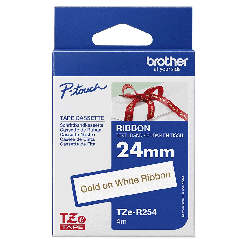 Brother TZE-R254 label-making tape Gold on white - Image 3
