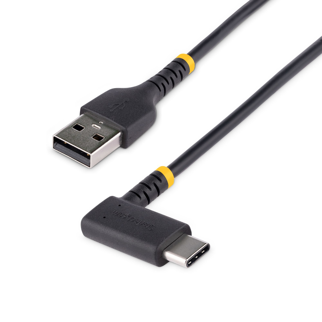 StarTech.com 3ft (1m) USB A to C Charging Cable Right Angle - Heavy Duty Fast Charge USB-C Cable - Black USB 2.0 A to Type-C -