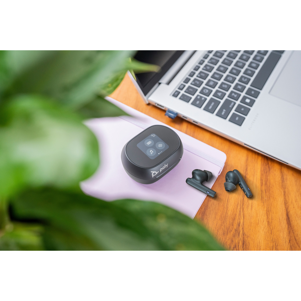 POLY Voyager Free 60+ UC M Carbon Black Earbuds +BT700 USB-C Adapter +Touchscreen Charge Case - Image 4