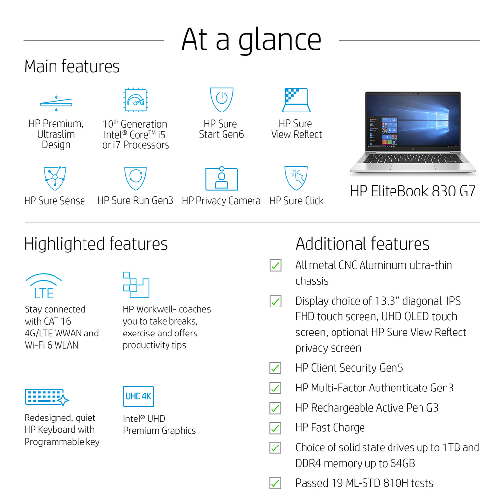 HP EliteBook 830 G7 Intel® Core™ i7 i7-10510U Laptop 33.8 cm (13.3") Full HD 16 GB DDR4-SDRAM 512 GB SSD Wi-Fi 6 (80 - Image 10