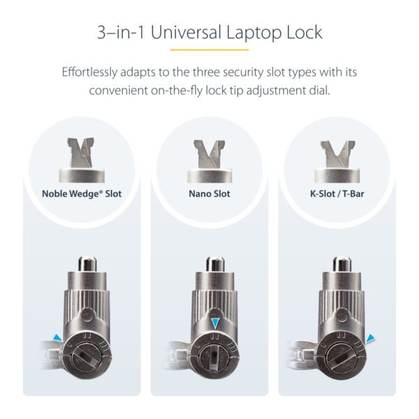 StarTech.com Universal Laptop Lock 6.6ft (2m), Security Cable For Notebooks Compatible With Noble Wedge/Nano/K-Slot, Keyed Lock - Image 4