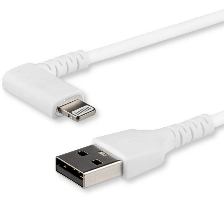 StarTech.com 3ft (1m) Durable USB A to Lightning Cable - White 90° Right Angled Heavy Duty Rugged Aramid Fiber USB Type A to L