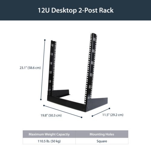 StarTech.com 2-Post 12U Desktop Server Rack, Small Open Frame 19in Computer Rack, Compact Network Rack for AV / Studio / Data / - Image 5