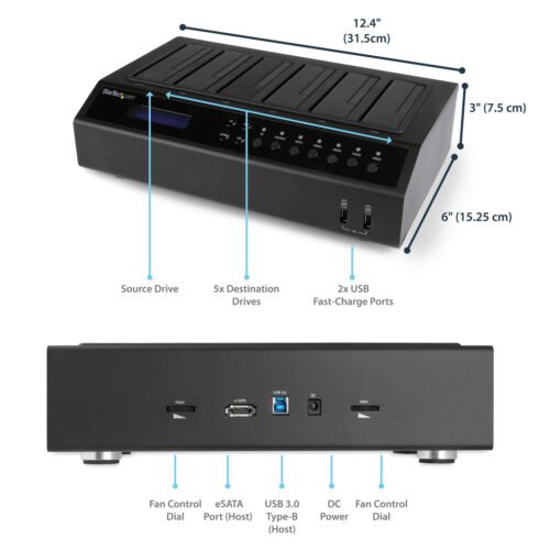 StarTech.com USB 3.0 / eSATA 6-Bay Hard Drive Duplicator Dock - 1:5 HDD / SSD Cloner and Eraser - Image 4