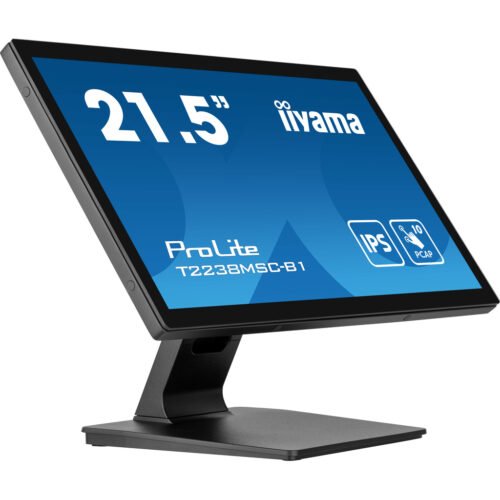 iiyama ProLite 21.5” 10pt Optical Bonded PCAP touchscreen monitor with IPS panel technology, edge-to-edge glass design, anti-