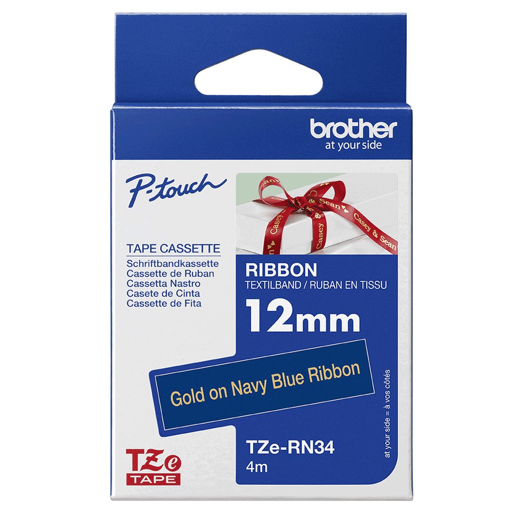 Brother TZE-RN34 label-making tape Gold on navy - Image 3